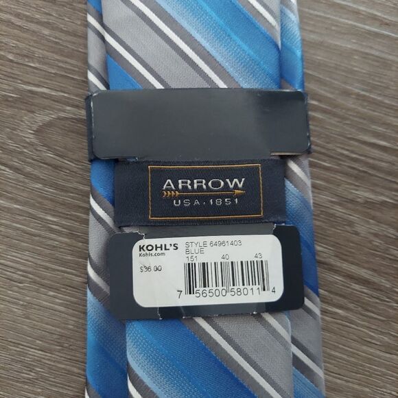 New Arrow Gray Blue Striped Tie - Picture 3 of 4